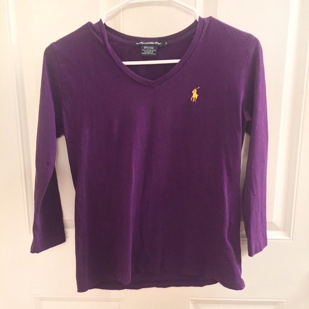 RALPH LAUREN V-Neck Shirt 3/4 Length Sleeves💜